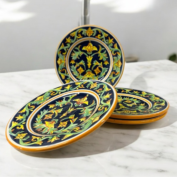 Tabletops Unlimited Mezzana Hand Painted Salad Plates Set of 4 - Rare Vintage